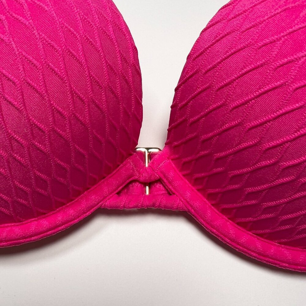 Victoria Secret 34C Bombshell Push Up Bikini Top Adds 2 Cups Textured Pink - Picture 3 of 7